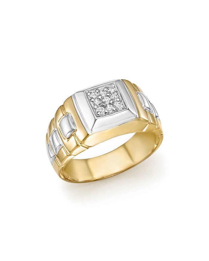 BLOOMINGDALE'S DIAMOND MEN'S RING IN 14K WHITE AND YELLOW GOLD, .25 CT. T.W. - 100% EXCLUSIVE,VR0136B25I2BTT