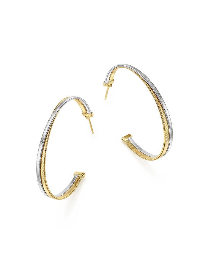 MARCO BICEGO 18K WHITE & YELLOW GOLD MASAI CROSSOVER HOOP EARRINGS,OG353-YW