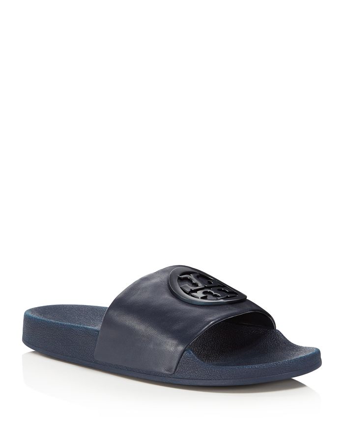 Tory Burch Women's Lina Leather Pool Slide Sandals In Perfect Navy