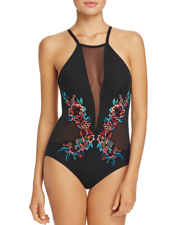 Laundry by Shelli Segal Mesh High Neck One Piece Swimsuit