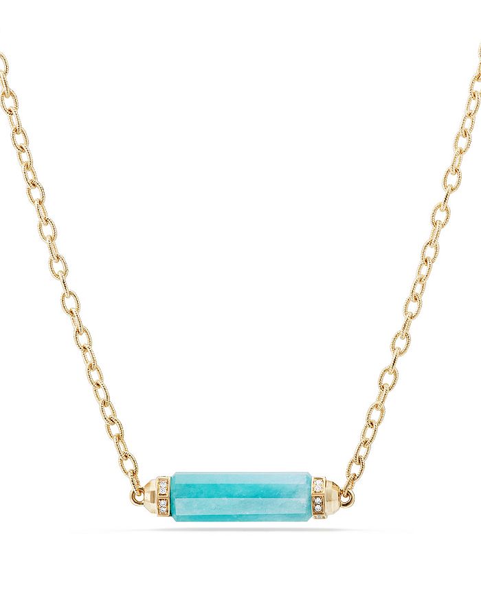 David Yurman Barrels Single Station Necklace With Amazonite & Diamonds In 18k Gold In Blue/gold