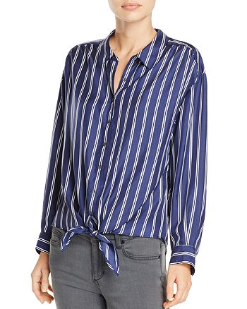 Joie Adiba Tie-Front Striped Silk Shirt | Bloomingdale's