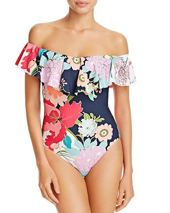 Trina Turk Womens Over The Shoulder One Piece Swimsuit 