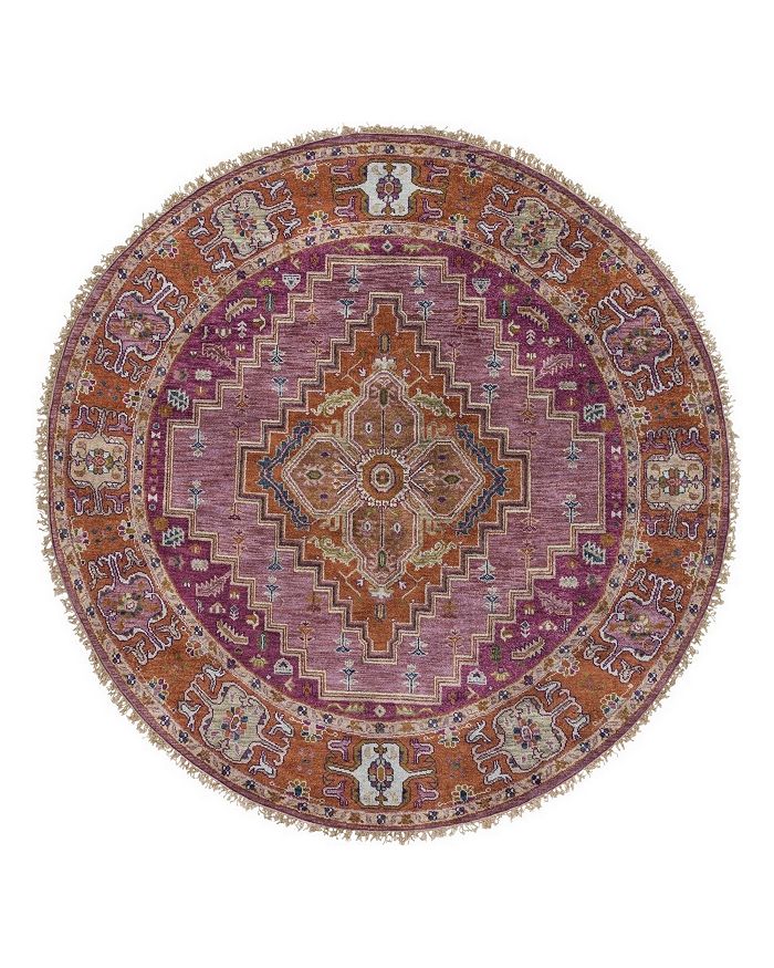 Surya Zeus Round Area Rug, 8' In Eggplant/rust/lime