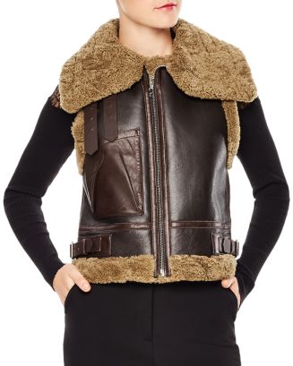 Sandro Salome Real Lamb Shearling & Leather Vest | Bloomingdale's