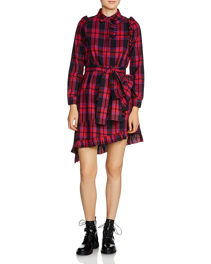 Maje Randra Plaid Asymmetric Hem Dress Bloomingdale s