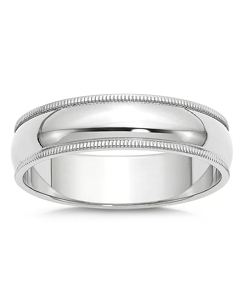 Bloomingdale's Fine Collection Men's 6mm Half Round Milgrain Band in 14K White Gold