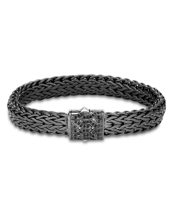 John Hardy Men's Blackened Sterling Silver Classic Chain Large Flat Link Bracelet With Black Sapphire In Black/silver