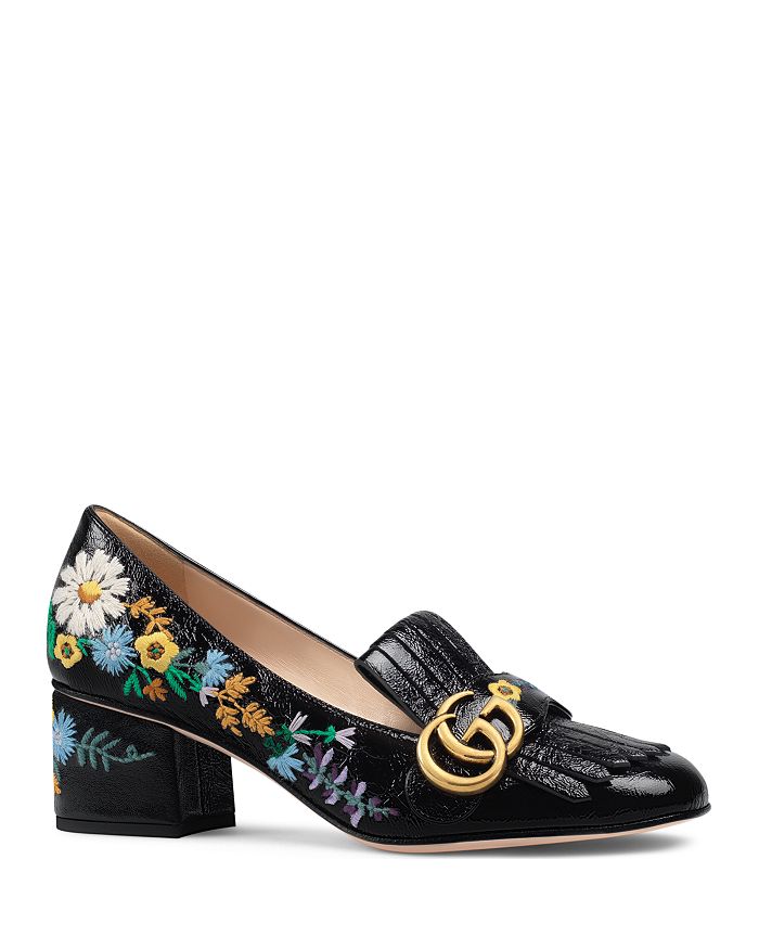 Gucci Women's Embroidered Patent Leather Mid-Heel Loafers | Bloomingdale's