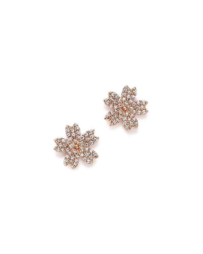 Bloomingdale's Fine Collection Diamond Flower Small Stud Earrings in 14K Rose Gold, 0.25 tcw