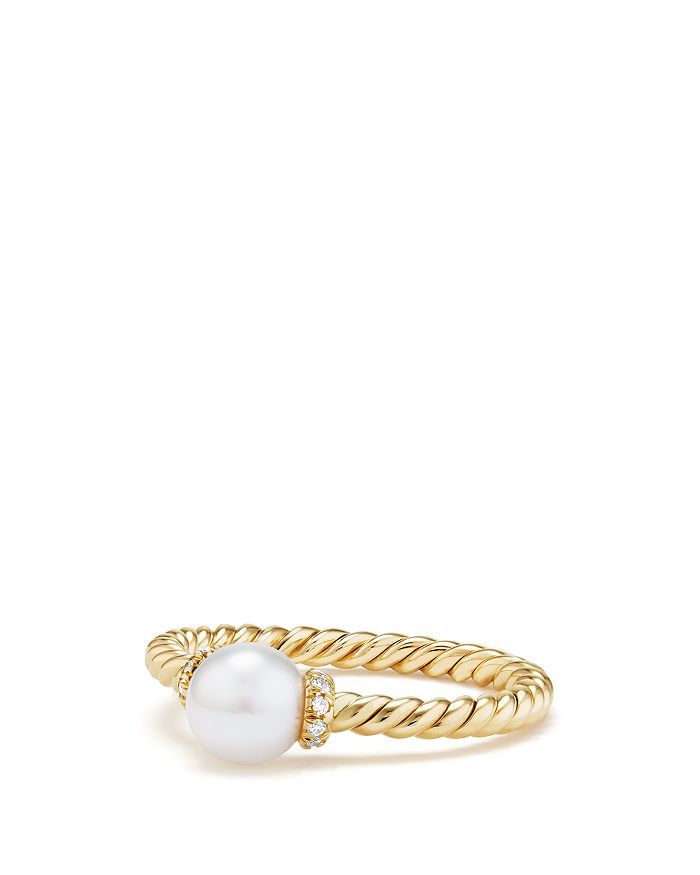 David Yurman - Solari Station Ring with Cultured Freshwater Pearl & Diamonds in 18K Gold