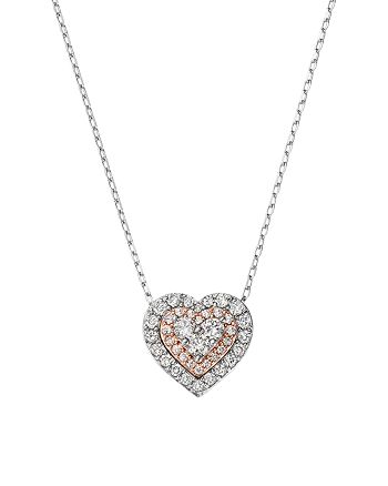 Bloomingdale's Diamond Heart Pendant Necklace in 14K Rose & White Gold ...