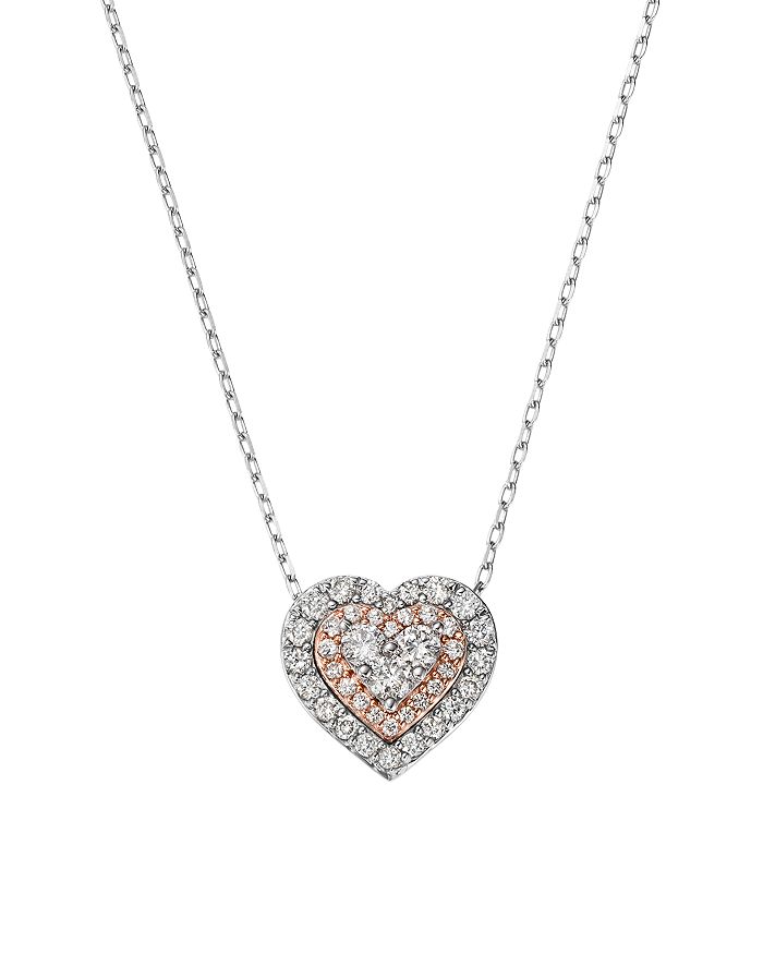 Bloomingdale's Diamond Heart Pendant Necklace In 14k Rose & White Gold, 0.50 Ct. T.w. - 100% Exclusive In White/rose