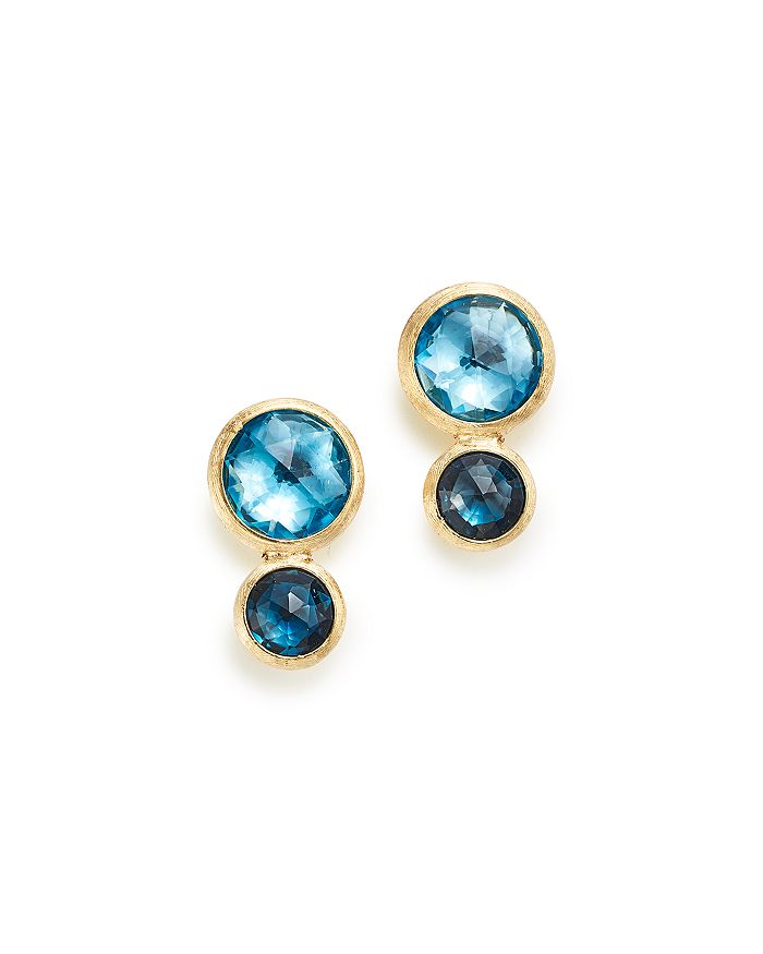 MARCO BICEGO 18K YELLOW GOLD JAIPUR MIXED BLUE TOPAZ CLIMBER STUD EARRINGS,OB1518 MIX725 Y