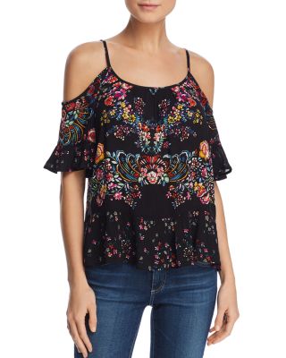 AQUA - Floral Print Cold-Shoulder Top - 100% Exclusive