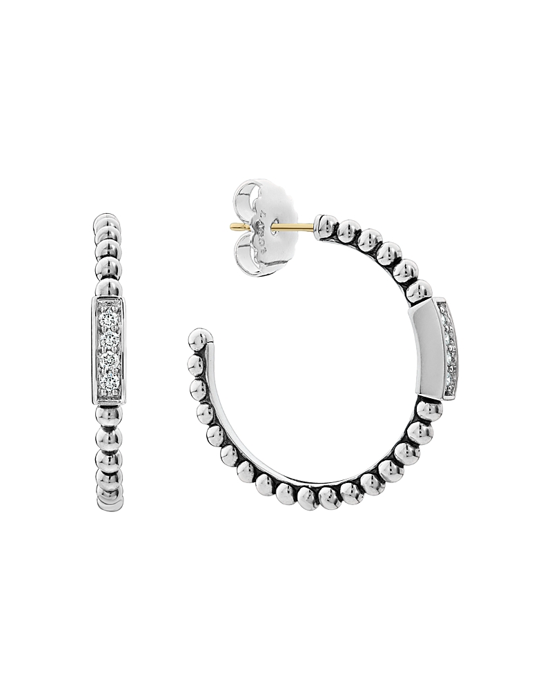Lagos Sterling Silver Caviar Spark Diamond Hoop Earrings In White/silver