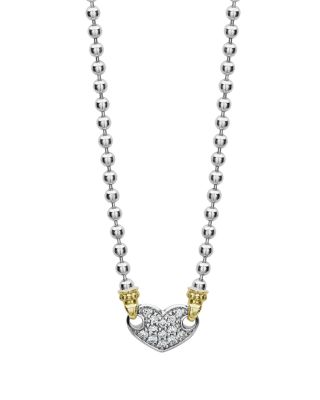 18K Gold & Sterling Silver Beloved Pav&eacute; Diamond Heart Pendant Necklace, 16"