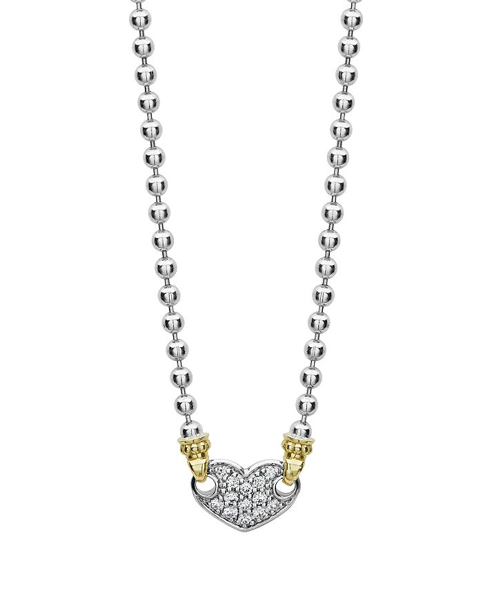 Shop Lagos 18k Gold & Sterling Silver Beloved Pave Diamond Heart Pendant Necklace, 16 In White/silver