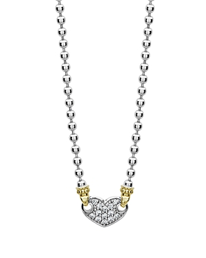 Lagos 18K Gold & Sterling Silver Beloved Pave Diamond Heart Pendant Necklace, 16
