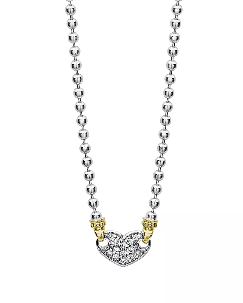 Lagos 18K Gold & Sterling Silver Beloved Pave Diamond Heart Pendant Necklace, 16