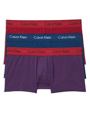 Calvin Klein Stretch Cotton Low Rise Trunks - Pack Of 3 In Blue/red/striped