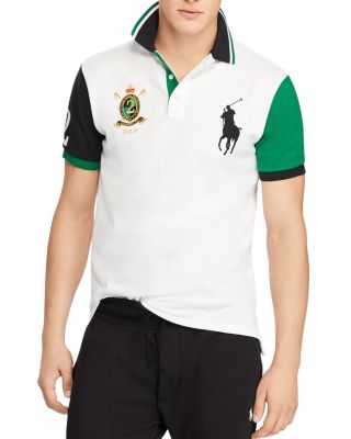 Polo Ralph Lauren Mens Custom Slim Fit Big Pony Gold Crest Block Mesh Polo  Shirt