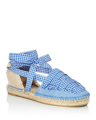 Jean Gingham Ankle Tie Espadrille Flats 