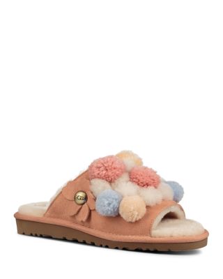 Clio Sheepskin Pom-Pom Slide Sandals 