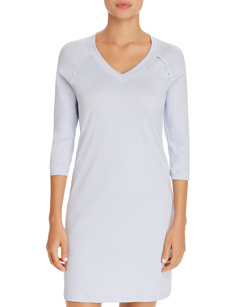 Hanro Pure Essence Three-quarter Sleeve Gown In Blue Glow