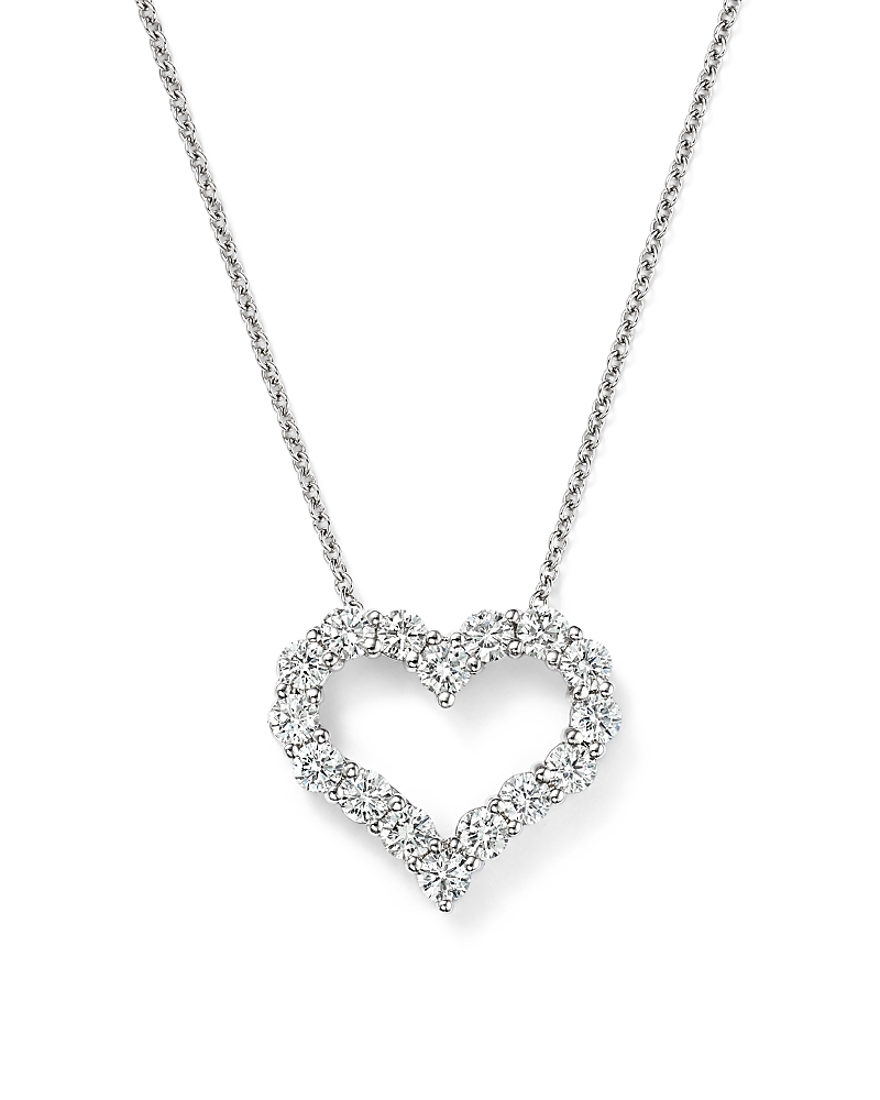 Diamond Heart Pendant Necklace in 14K White Gold, 1.0 tcw