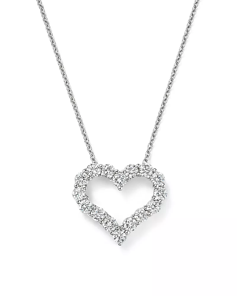 Diamond Heart Pendant Necklace in 14K White Gold, 1.0 tcw