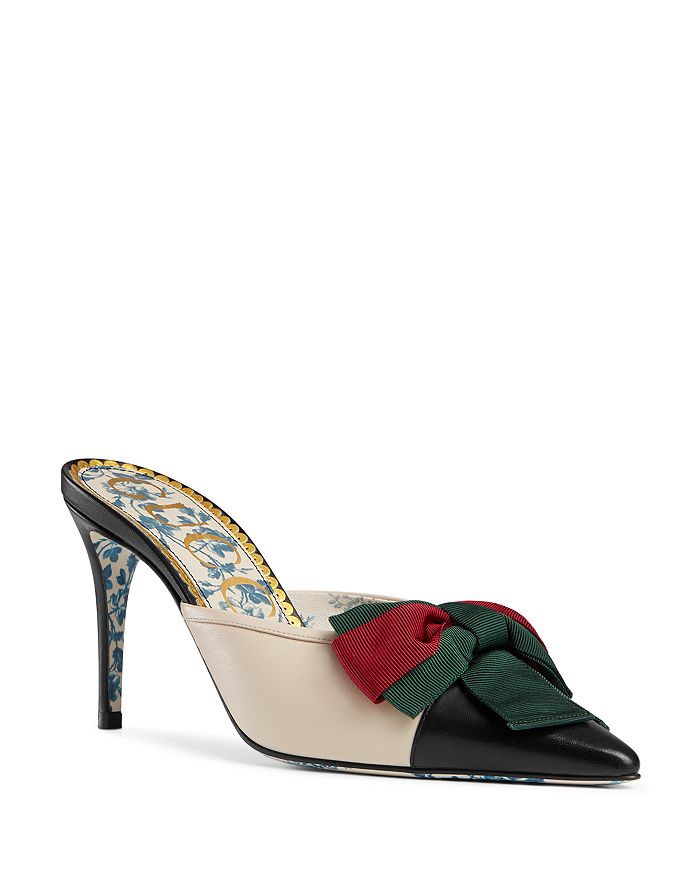 Gucci Women s Sackville Leather Bow Mid Heel Mules Bloomingdale s