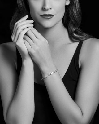 Sterling Silver Caviar Icon Amethyst Beaded Bangle Bracelet 