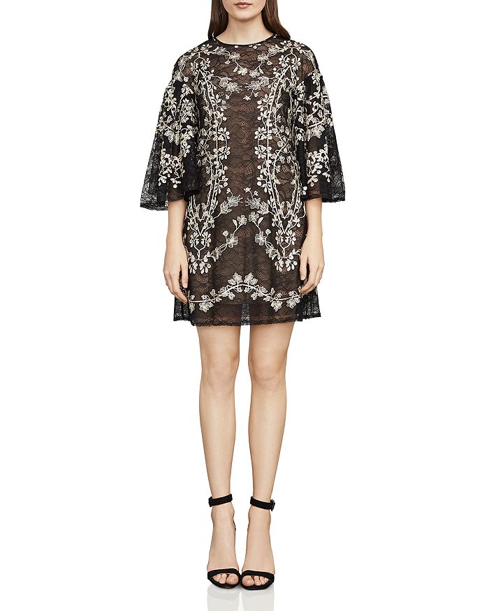 Bcbg Floral Vine Embroidered Lace Dress Evening Dress Bcbg Blue Lace Dress  Applique Floral Vine
