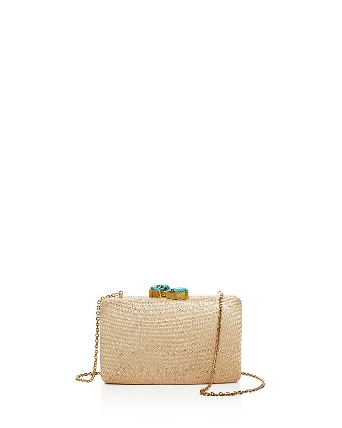 Kayu Jen Stone Closure Woven Convertible Clutch In Toast/turquoise/gold