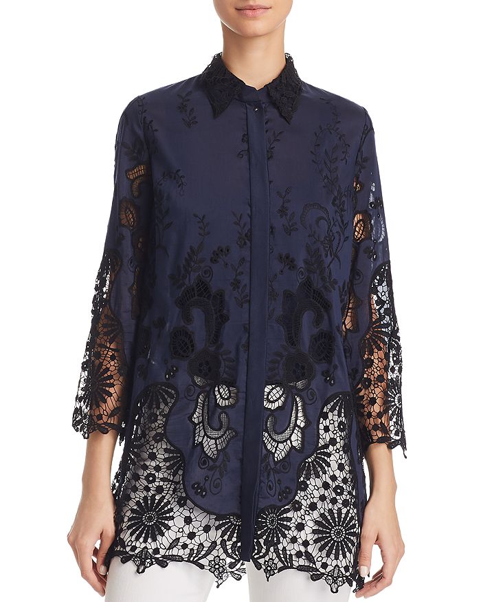 Elie Tahari Clark Embroidered Lace Blouse | Bloomingdale's