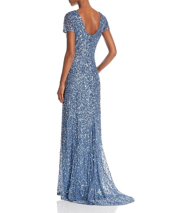 Shop Adrianna Papell Sequined Cap Sleeve Gown In Nile