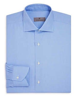 Canali Crosshatch Textured Solid Regular Fit Dress Shirt In Blue