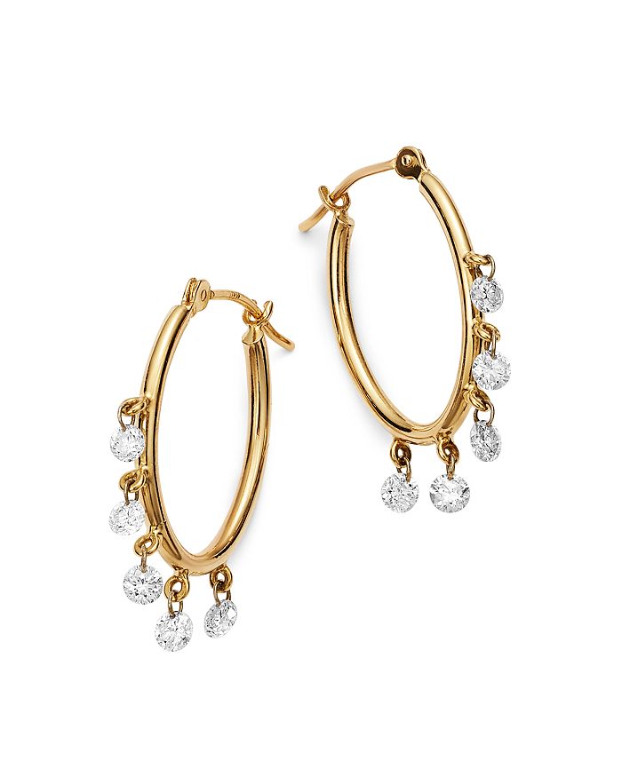 Aerodiamonds 18k Yellow Gold Shimmy Shakes Diamond Oval Hoop Earrings In White/gold