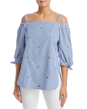 STATUS BY CHENAULT STATUS BY CHENAULT EMBROIDERED STRIPE COLD-SHOULDER TOP - 100% EXCLUSIVE,2321CH115B