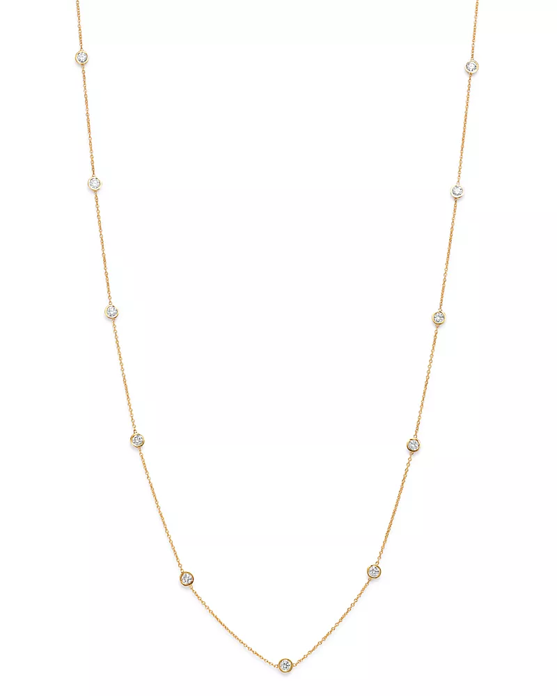 Diamond Station Necklace in 14K Yellow Gold, 1.0 tcw