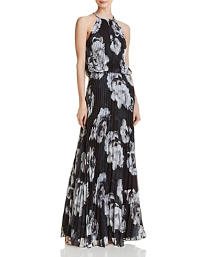 AVERY G FLORAL PLEATED CHIFFON GOWN,1148XBL