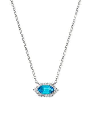 blue topaz & diamond hexagon pendant necklace in 14k white gold