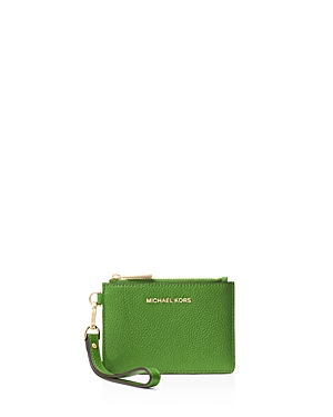 Michael Michael Kors Small Leather Wristlet In True Green/gold