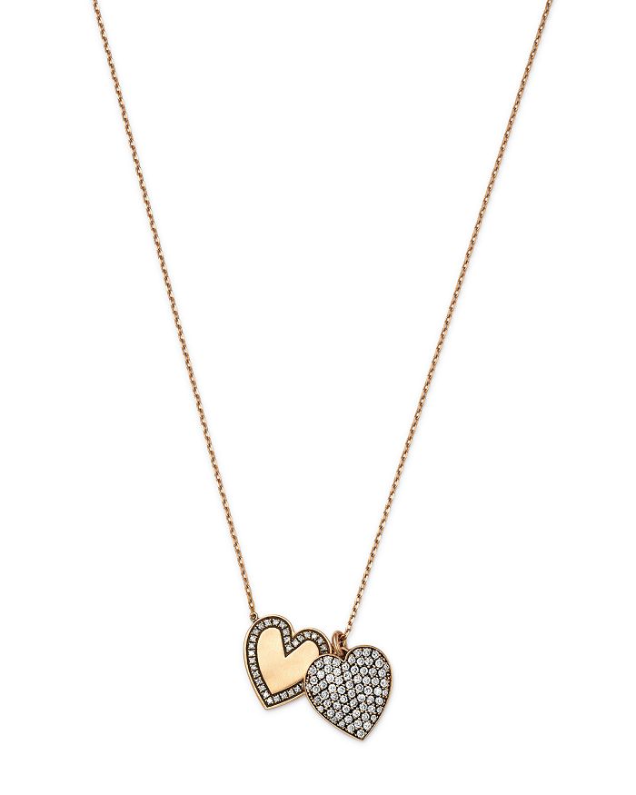 Suel Blackened 18k Yellow Gold Twin Heart Diamond Necklace, 27 In White/gold