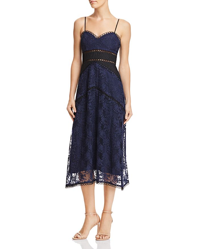 Sau Lee Brielle Floral Embroidered Dress In Navy