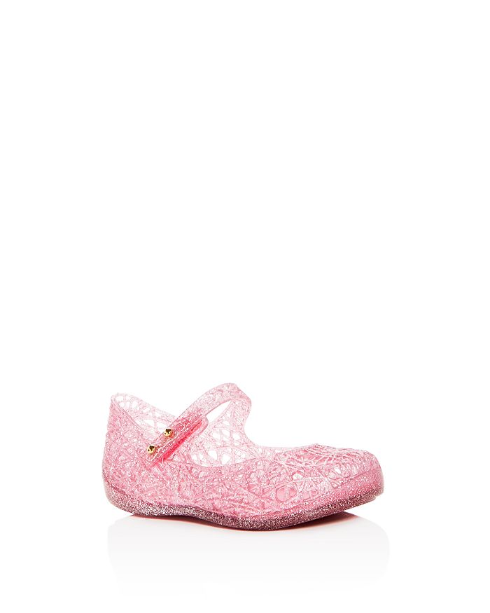 Mini Melissa Kids' Girls' Campana Glitter Zigzag Mary Jane Flats - Walker, Toddler In Pink Glitter