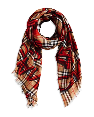 BURBERRY MARKER TEXT CHECK GAUZE SCARF,4071001