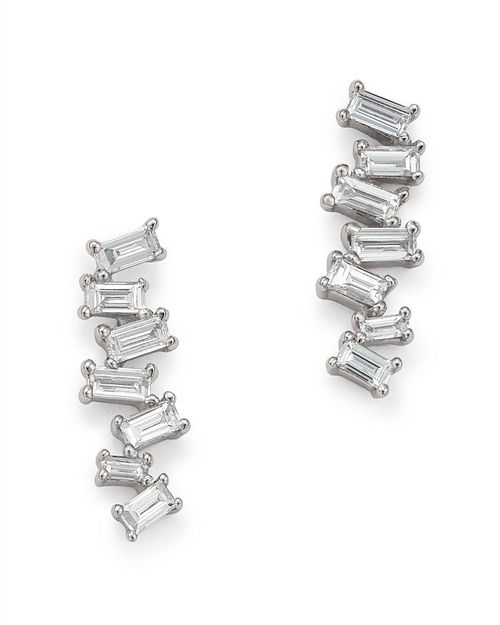 Kc Designs 14k White Gold Mosaic Diamond Baguette Bar Earrings