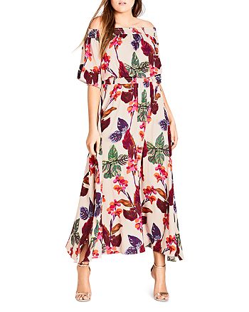 City Chic Plus Tropical Off-the-Shoulder Maxi Dress | Bloomingdale's